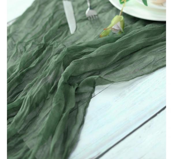 Chemin de table en gaze de coton vert 2