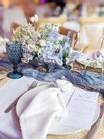 Chemin de table en gaze de coton vieux bleu